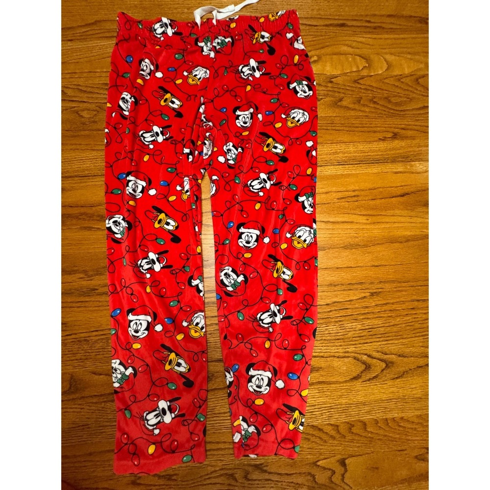 Disney Mickey and Friends Christmas Pajama Pants Red Fleece Holiday Large